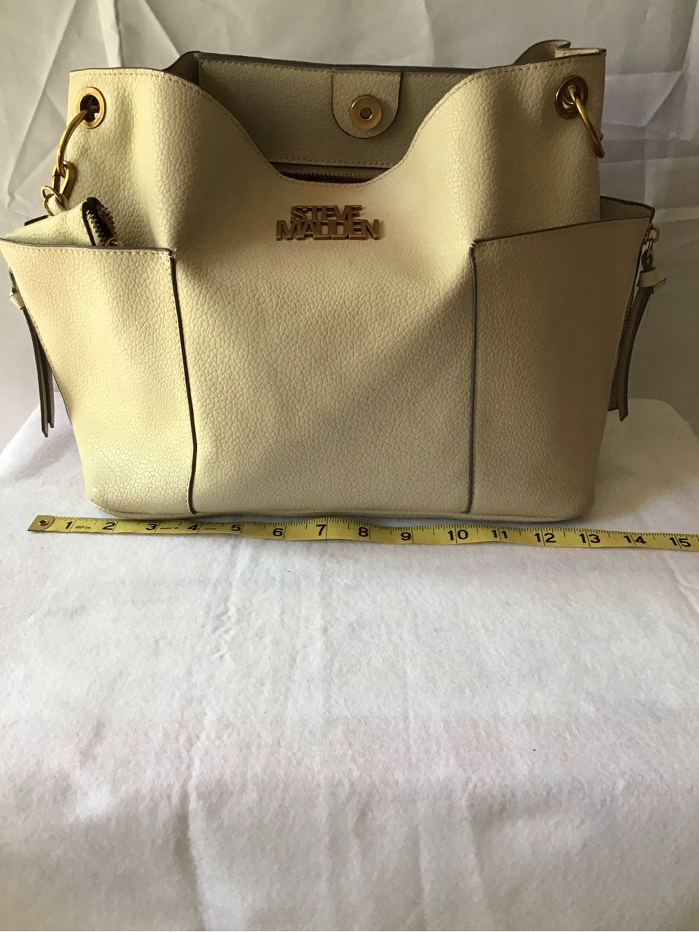 Steve Madden Beige Pebble Leather Shoulder Tote with Gold Hardware - Picture 9 of 10